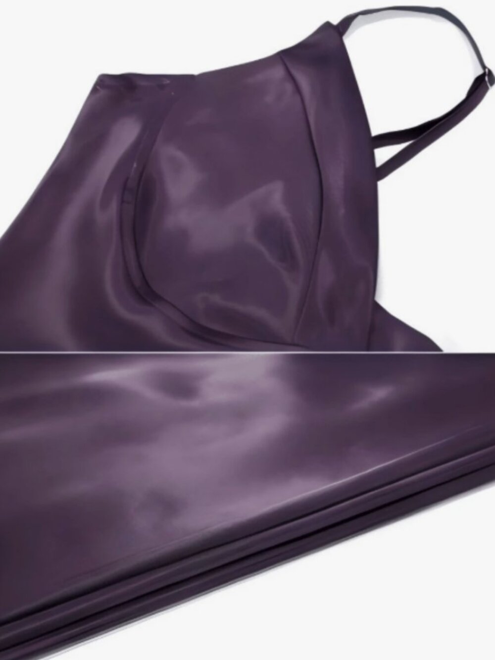 Women's Bold Plum Satin Maxi Dress Spaghetti Strap Wedding Guest Formal Gown - Picture 7 of 7